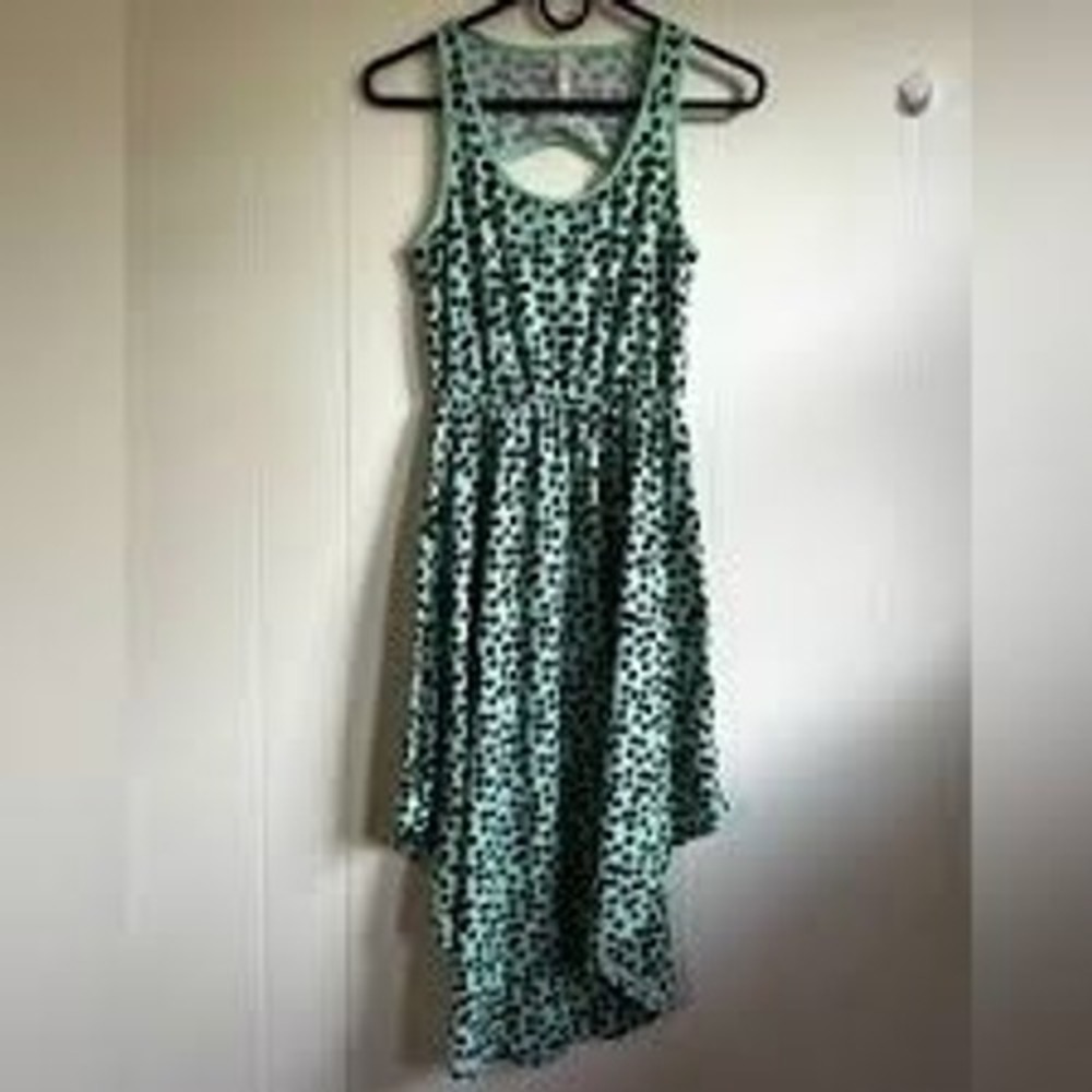 Xhileration‎ Summer Asymmetrical Dress Green/Blue/Dots Sleeveless Size Medium